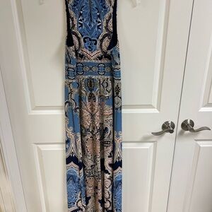 London Times Navy and Beige Paisley Maxi Dress